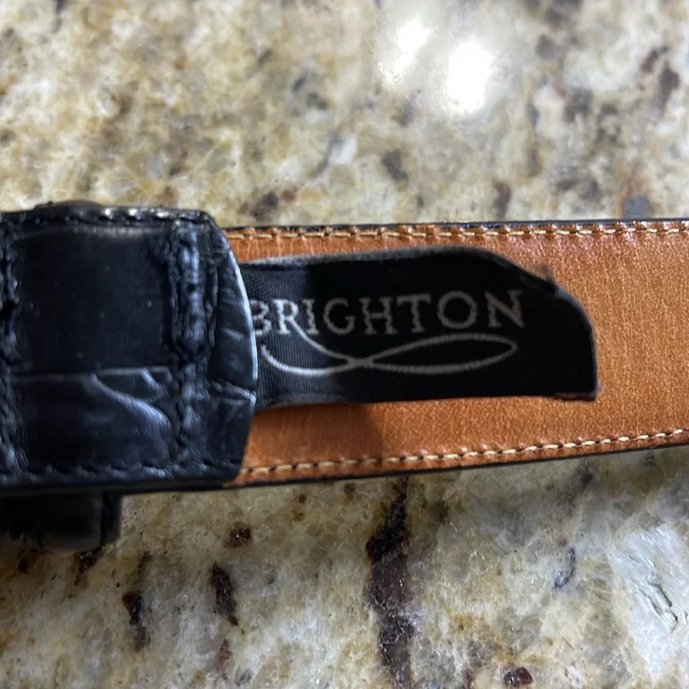 BRIGHTON Black Calfskin Belt embossed size 46”